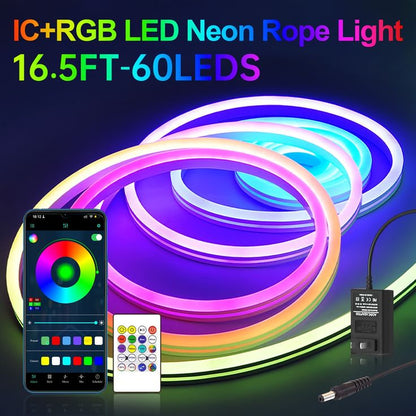 5 Meter Smart RGB Neon LED Strip Lights with App & Remote | Music Sync Rope Light